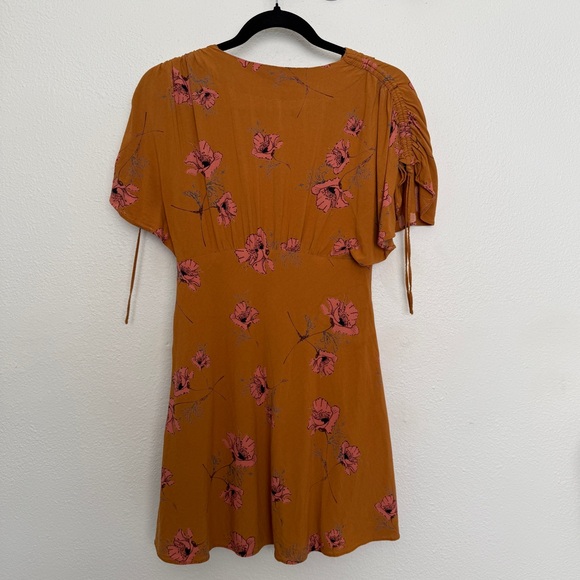 Free People Drapey Melanie Flutter Sleeve Mini Dress Mustard Combo - Picture 4 of 10